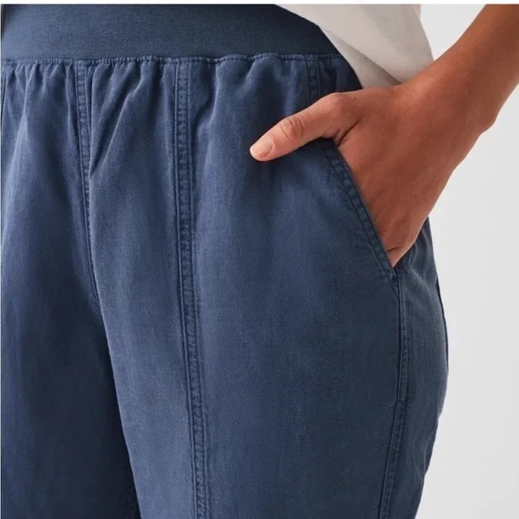 Faherty Brand Arlie Day Pants linen joggers blue lounge pull on elastic waist M - Picture 3 of 16